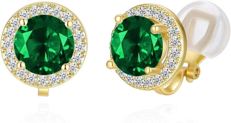 YOQUCOL 8MM Cubic Zirconia Crystal Clip On Stud Earrings Round Non Pierced Earrings for Women - Image 1