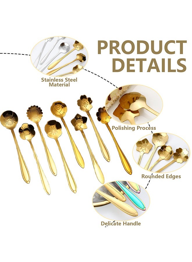 Set of 8 Golden Rose Shaped Stainless Steel Teaspoons, Multi-Purpose Coffee & Dessert Spoons for Home Kitchen, Cafe & Daily Dining Use - Image 3