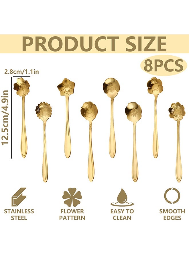 Set of 8 Golden Rose Shaped Stainless Steel Teaspoons, Multi-Purpose Coffee & Dessert Spoons for Home Kitchen, Cafe & Daily Dining Use - Image 2