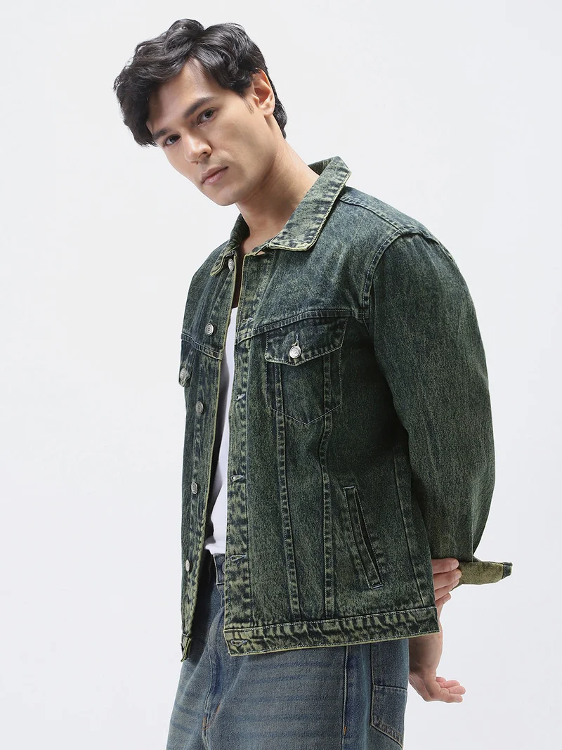 Urbano Fashion  Urbano Fashion Men's Blue Regular Fit Washed Full Sleeve Denim Jacket  | Best Price UAE