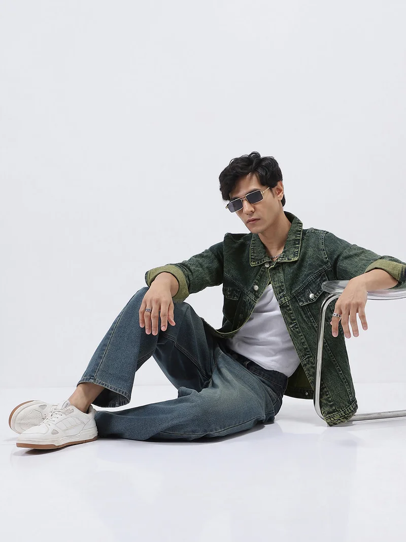 Urbano Fashion  Urbano Fashion Men's Blue Regular Fit Washed Full Sleeve Denim Jacket  | Best Price UAE