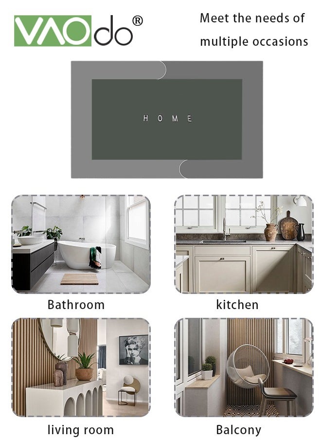 Bath Mat Super Absorbent Bathroom Cushion Toilet Absorbent Non-Slip Mat Not Moldy Kitchen Porch Floor Mat 60*90CM Dark Green