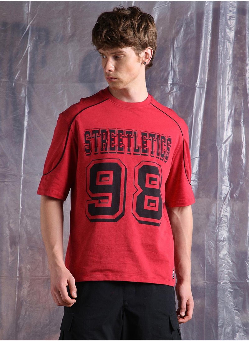 Hubberholme - Red Oversized Tshirts Printed design crafted from 100% Cotton featuring Half Sleeve with Slip on closure. - Image 1