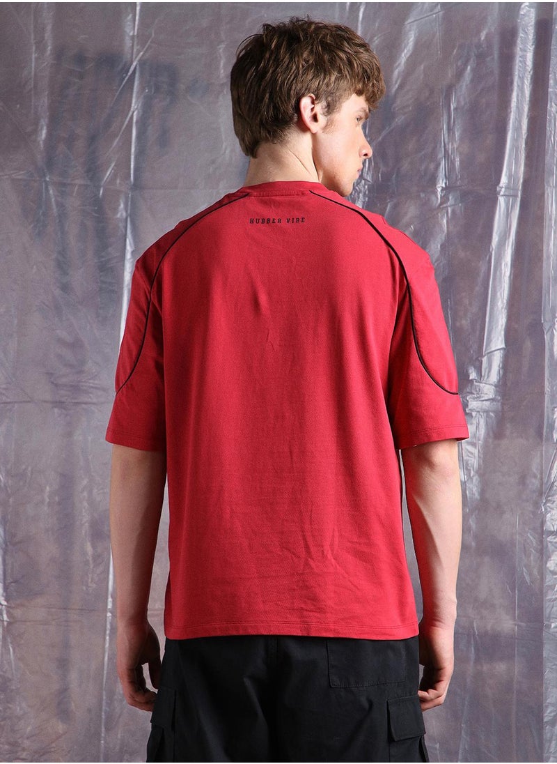 Hubberholme - Red Oversized Tshirts Printed design crafted from 100% Cotton featuring Half Sleeve with Slip on closure. - Image 1