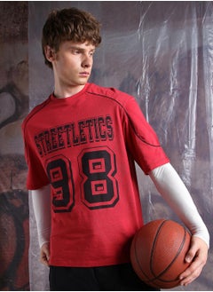 Red Oversized Tshirts Printed design crafted from 100% Cotton featuring Half Sleeve with Slip on closure.