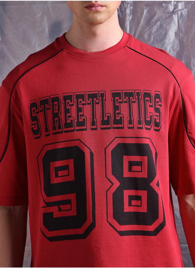 Hubberholme - Red Oversized Tshirts Printed design crafted from 100% Cotton featuring Half Sleeve with Slip on closure. - Image 1