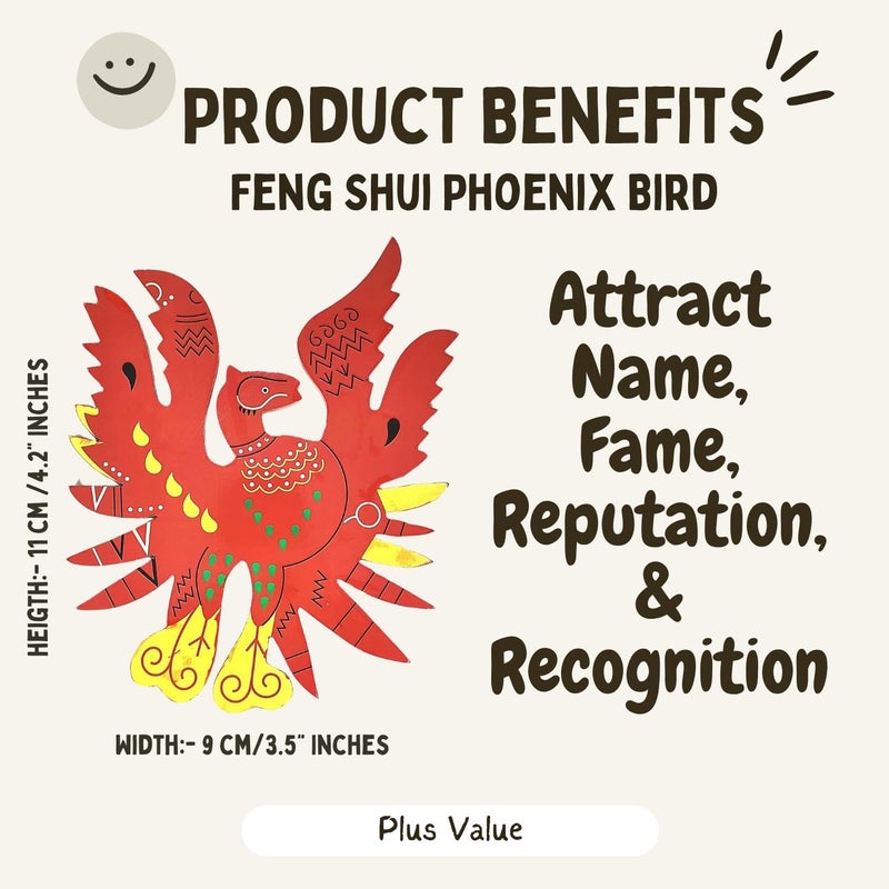 Plus Value Wooden Feng Shui Red Phoenix Bird Symbol of Fame Reputation Fengshui Products for Home Office Decor 4 Inches - Image 3