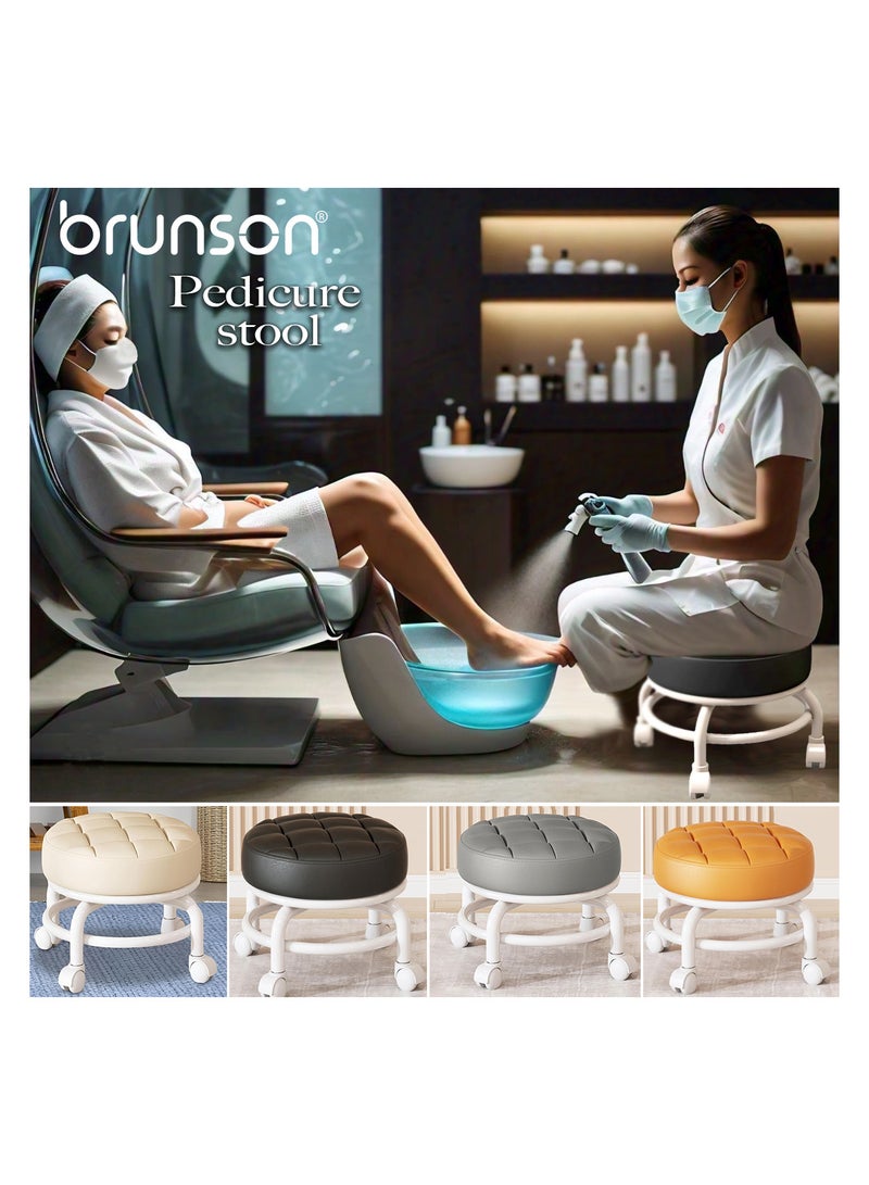 brunson Low Rolling Stool with Backrest PU Leather Roller Seat and Heavy-Duty Universal Wheels for Men Women’s Furniture Gift Home Office  - Image 5