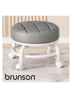 brunson Low Rolling Stool with Backrest PU Leather Roller Seat and Heavy-Duty Universal Wheels for Men Women’s Furniture Gift Home Office  - Image 2