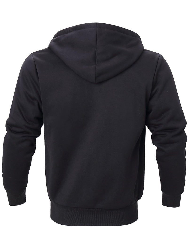 Facitisu Men's Winter Jacket Heavyweight Fleece Hoodies Full Zip Up Sherpa Lined Fleece Sweatshirt Black Large - Image 3
