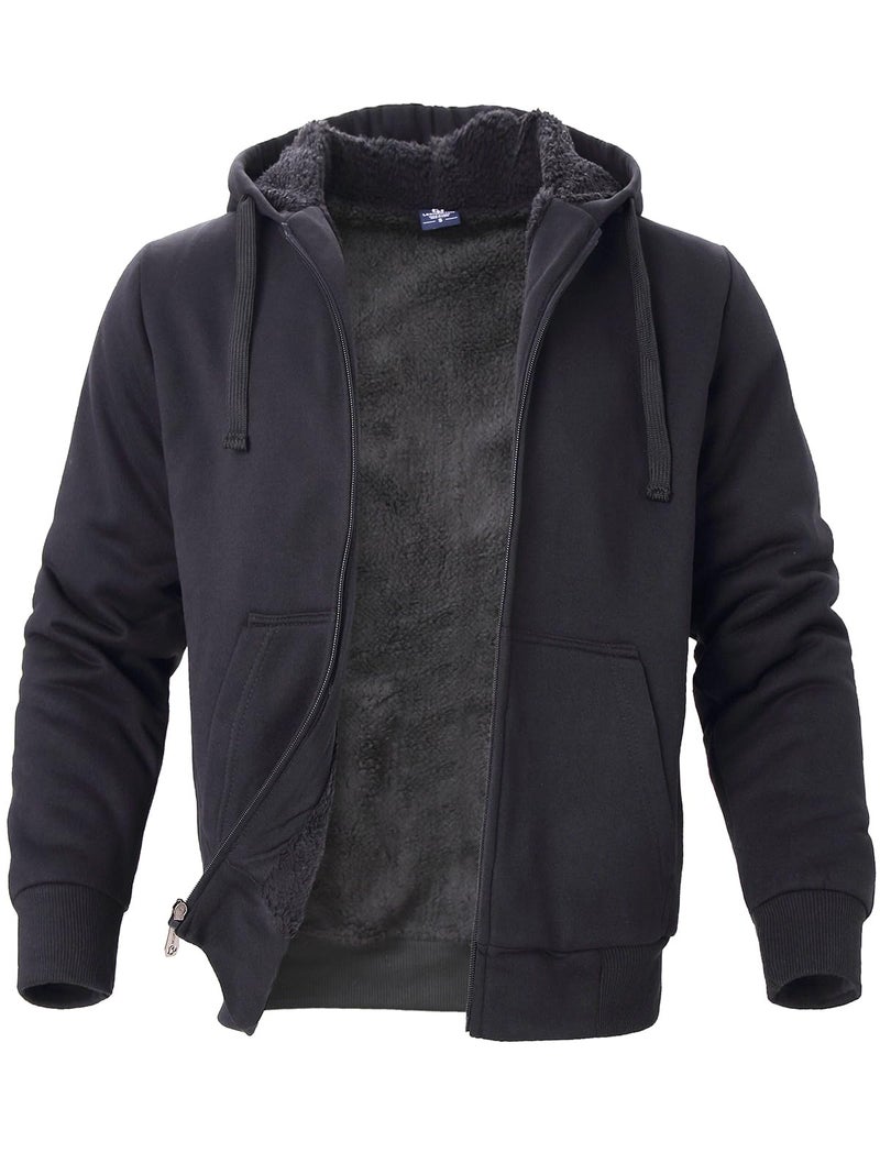 Facitisu Men's Winter Jacket Heavyweight Fleece Hoodies Full Zip Up Sherpa Lined Fleece Sweatshirt Black Large - Image 1