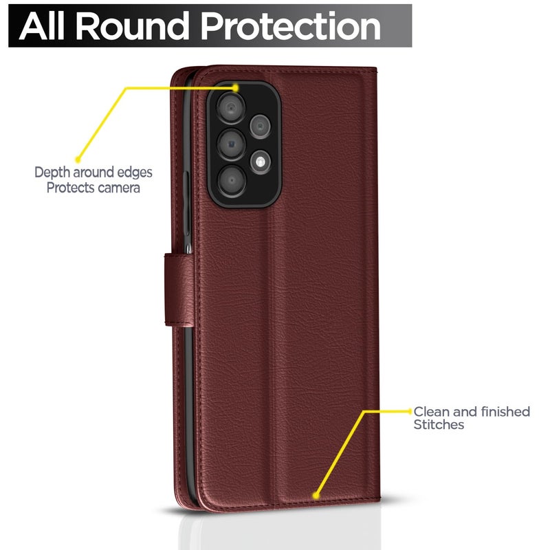 Pikkme Samsung Galaxy A23 4G / A23 5G Flip Case Leather Finish | Inside TPU with Card Pockets | Wallet Stand and Shock Proof | Magnetic Closing | Complete Protection Flip Cover (Brown) - Image 4