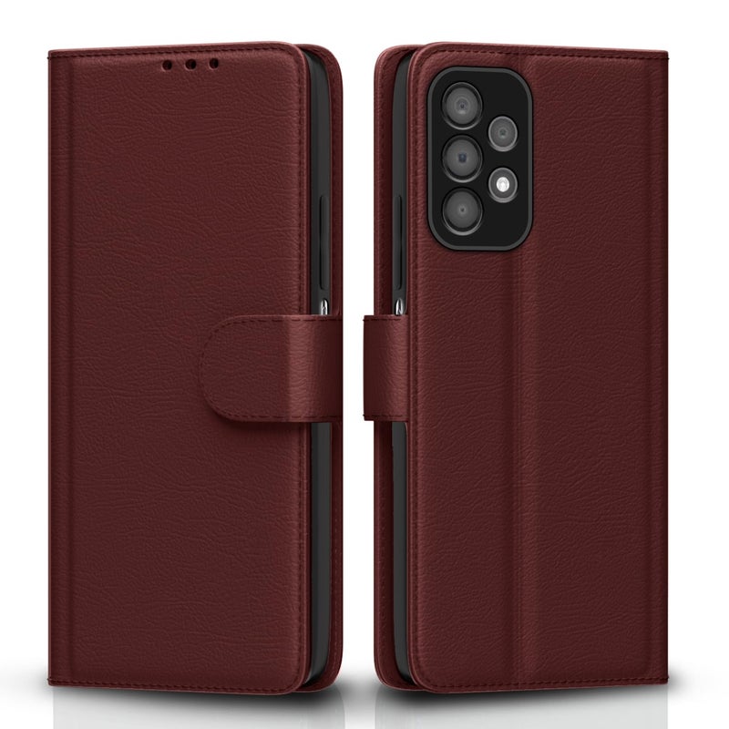 Pikkme Samsung Galaxy A23 4G / A23 5G Flip Case Leather Finish | Inside TPU with Card Pockets | Wallet Stand and Shock Proof | Magnetic Closing | Complete Protection Flip Cover (Brown) - Image 1