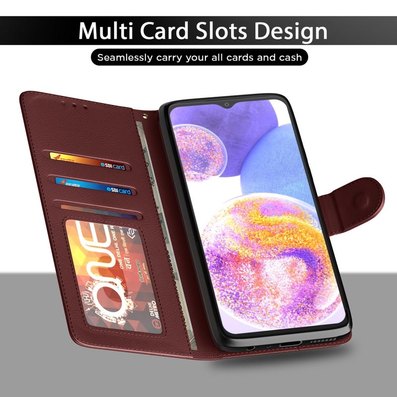 Pikkme Samsung Galaxy A23 4G / A23 5G Flip Case Leather Finish | Inside TPU with Card Pockets | Wallet Stand and Shock Proof | Magnetic Closing | Complete Protection Flip Cover (Brown) - Image 5