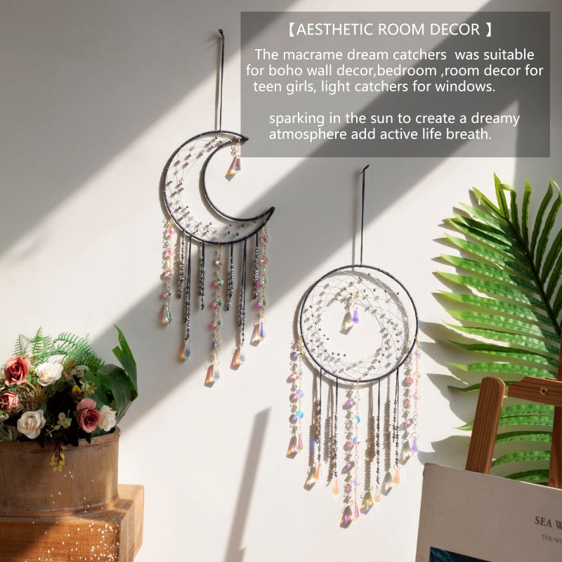 Artilady Dream Catchers with Crystals - Large Grey Boho Moon Dream Catcher Wall Decor House Decorations for Home Girls Kids Baby Bedroom Room Decor Christmas Birthday Teen Girl Boys Gifts - Image 2