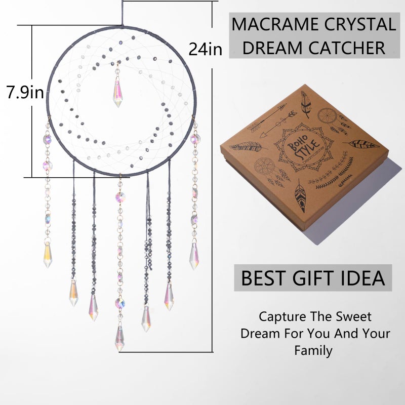 Artilady Dream Catchers with Crystals - Large Grey Boho Moon Dream Catcher Wall Decor House Decorations for Home Girls Kids Baby Bedroom Room Decor Christmas Birthday Teen Girl Boys Gifts - Image 5