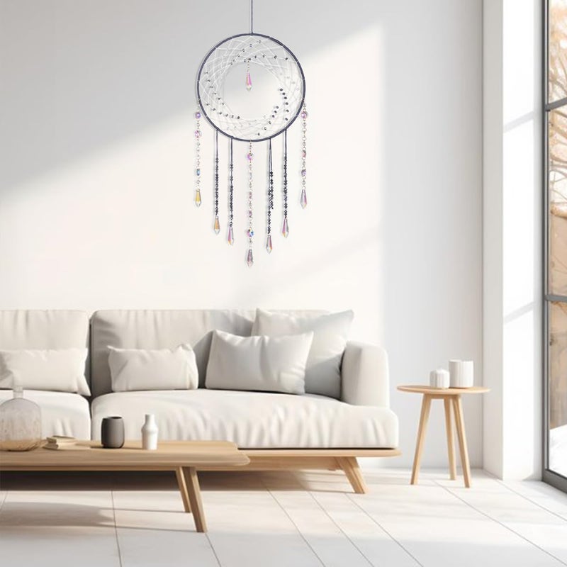 Artilady Dream Catchers with Crystals - Large Grey Boho Moon Dream Catcher Wall Decor House Decorations for Home Girls Kids Baby Bedroom Room Decor Christmas Birthday Teen Girl Boys Gifts - Image 4