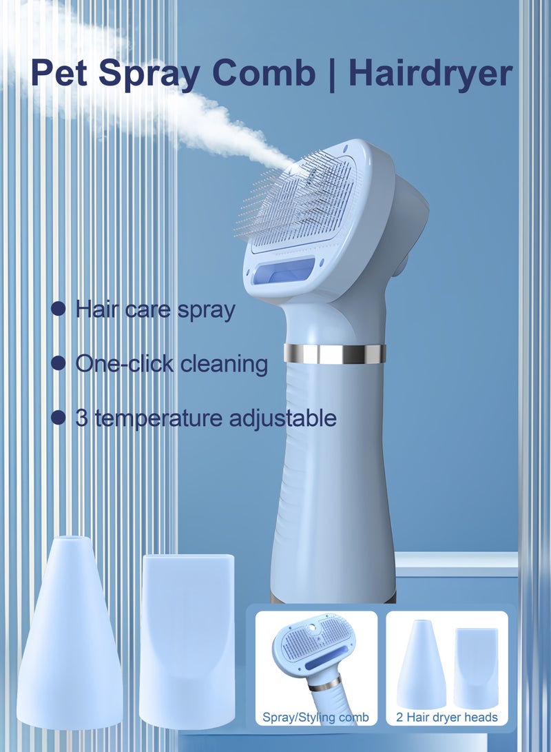 300W pet quick-drying hair dryer with replaceable spray hair comb and two air outlets, can massage and style your pet, Blue - Image 3