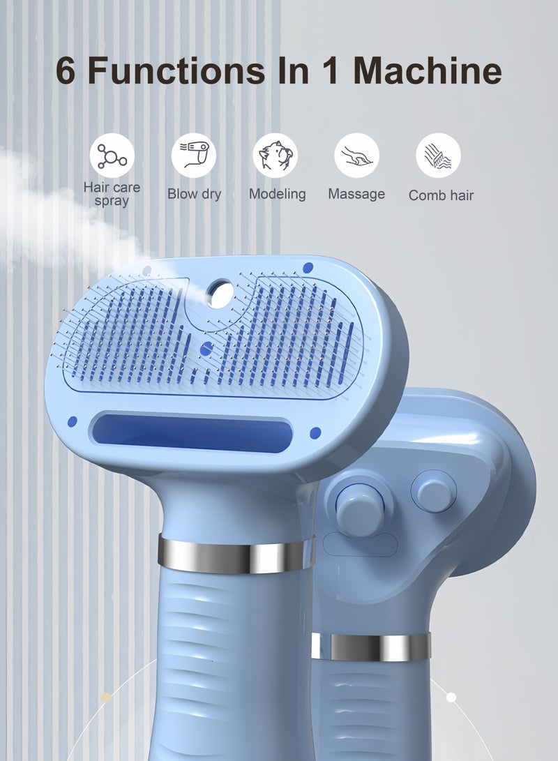 300W pet quick-drying hair dryer with replaceable spray hair comb and two air outlets, can massage and style your pet, Blue - Image 5