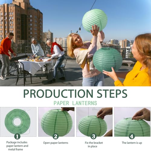 MEIDUO Paper Lanterns Decorative, Round Paper Lanterns Decorations Sage Green/Forest Green/Gold/White for Rustic Party Birthday Party Bachelorette Engagement Wedding Baby Shower 15pcs - Image 5