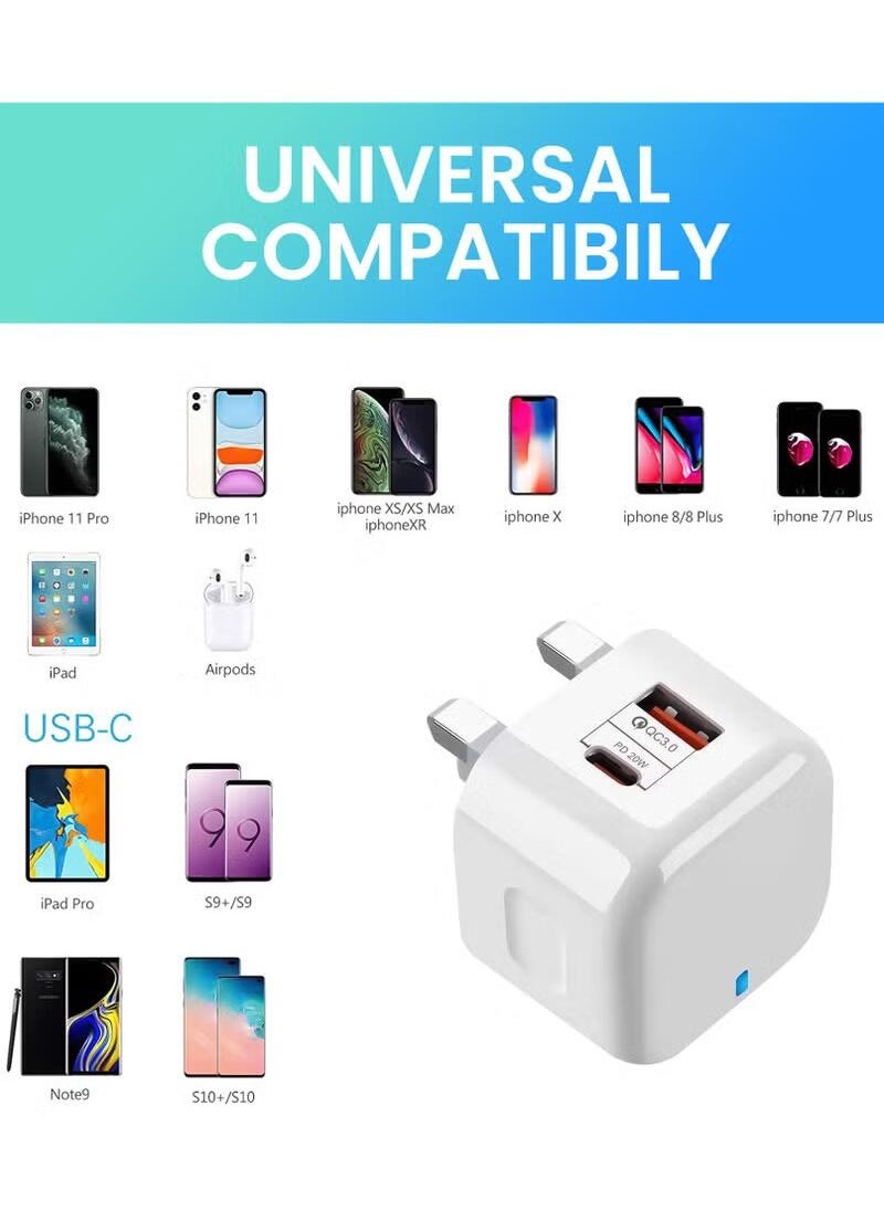 Generic - 20W Fast Mobile Charger PD + QC3.0 Quick charge, 1 USB A & 1 USB-C Port Charging Adapter compatible With iPhone 15, iPad Pro, Galaxy S23 - Image 1