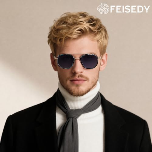 FEISEDY Polarized Aviator Sunglasses for Men Square Retro Metal Frame UV 400 Protection TAC Lens B0329 - Image 3