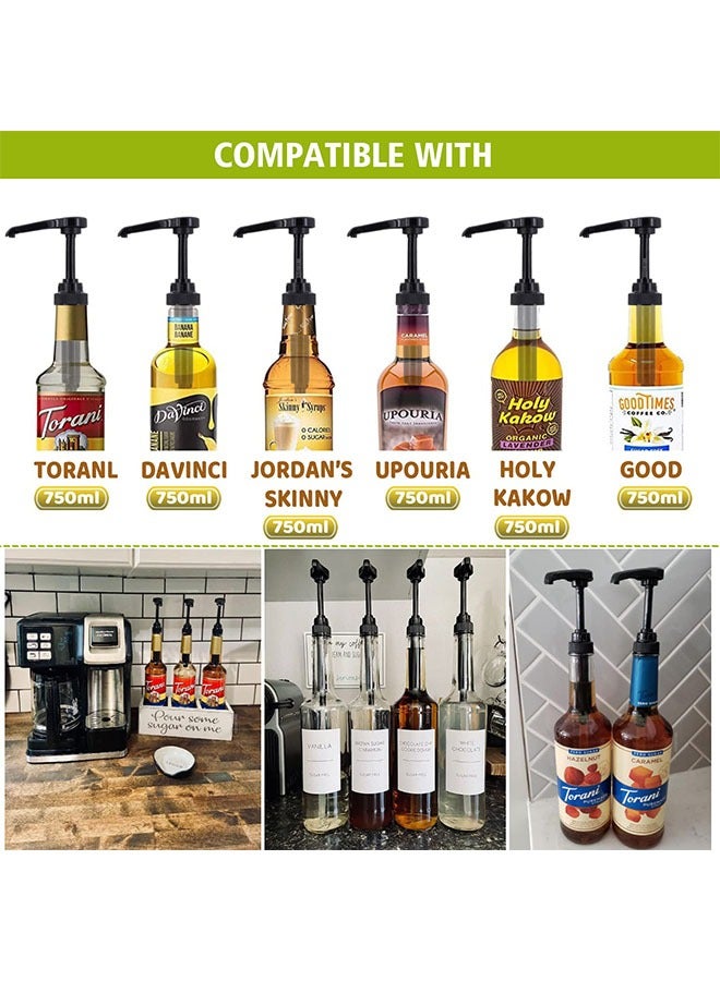 4 Packs Coffee Syrup Pump Fits 750Ml Torani, DaVinci, Jordans Skinny Syrup Bottles, Torani Pump Dispenser for Coffee Syrup Snow Cones, No Dripping, Ideal for Home and Coffee Bar - Black  - Image 2