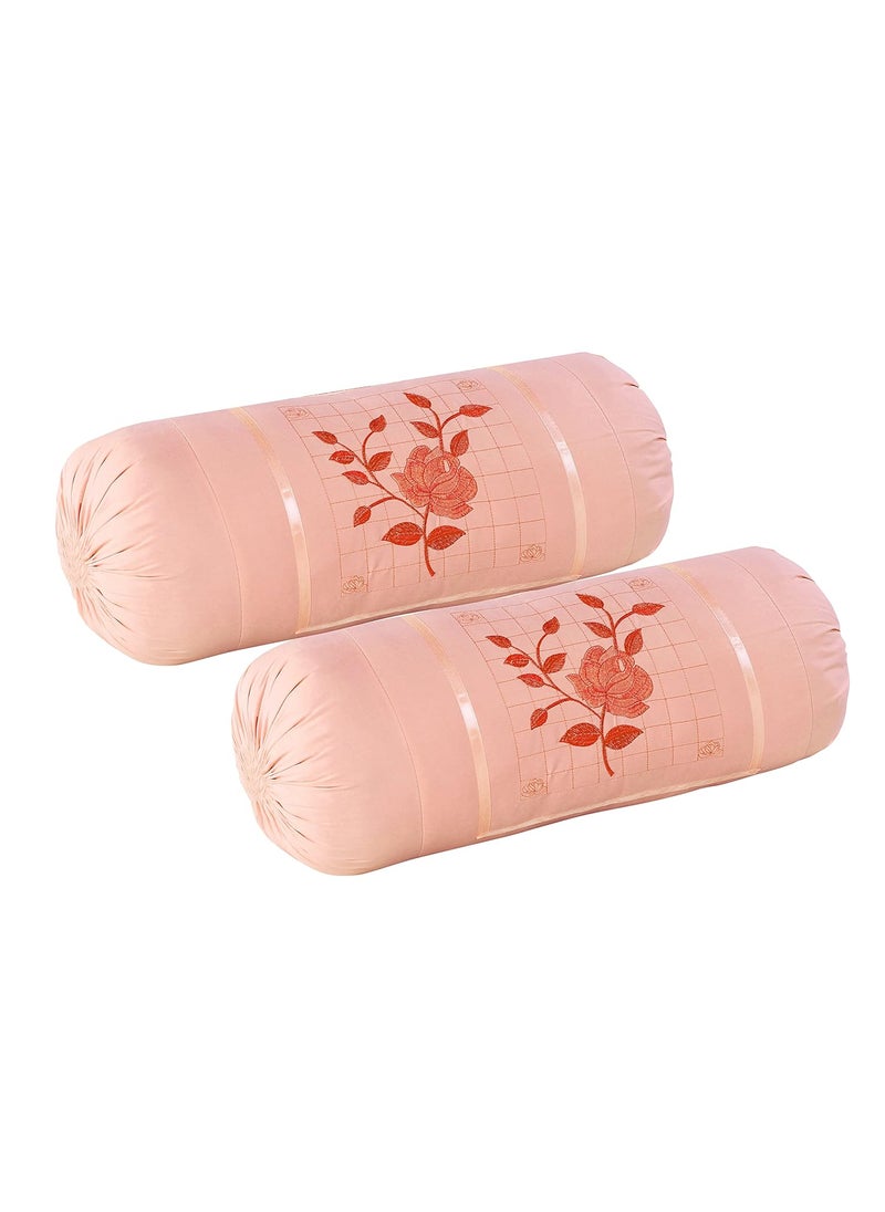 Rj Products Rj Products Embroided Cotton Bolster Covers Set of 4 Piece Pink Peach  - Image 3