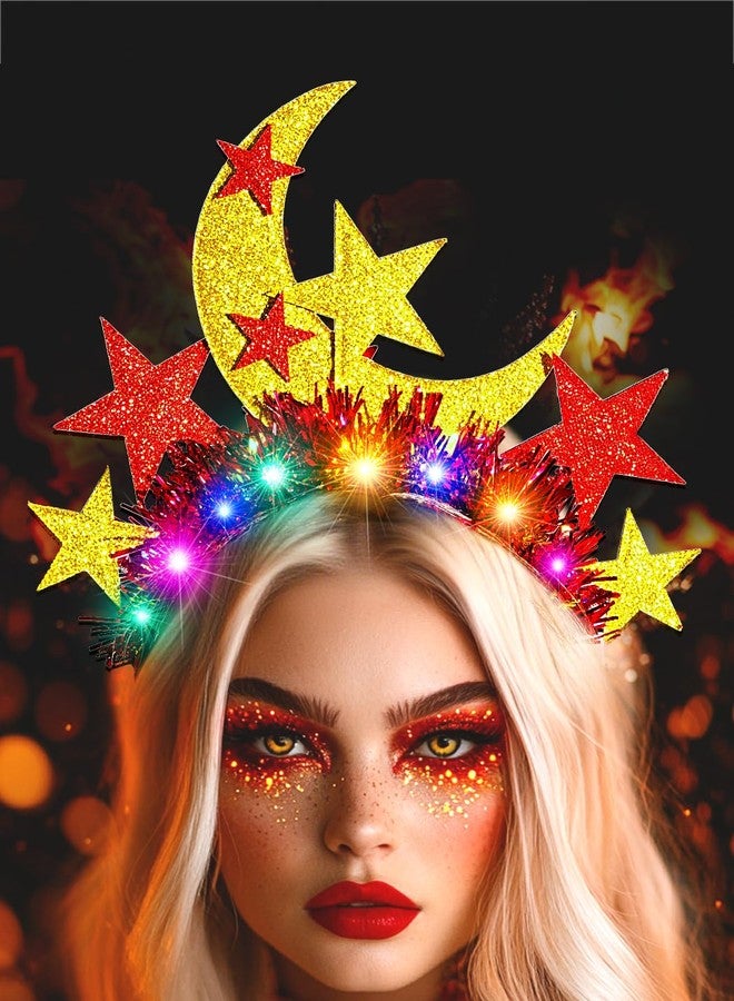 Urieo Light Up Star Moon Headband, LED Headpiece, Glow Costume Rave Hair Accessory for Women - Image 1