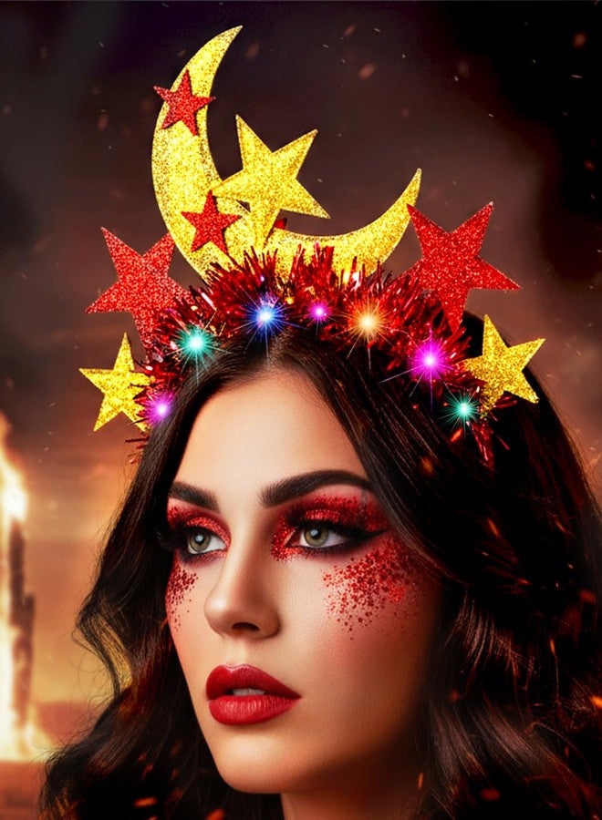 Urieo Light Up Star Moon Headband, LED Headpiece, Glow Costume Rave Hair Accessory for Women - Image 2