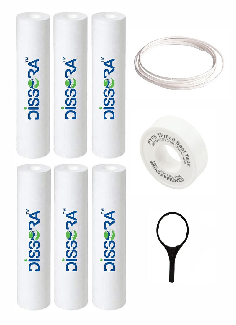 Dissora Dissora 10 Inch 5 Micron PP Spun Pre Filter Candle Suitable for All Brands RO UV UF 110 gm Premium Filter Pack of 6 - Image 1