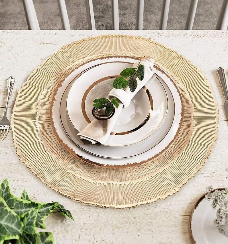 DB Innov. Golden Metallic Firework Placemats, 4 Pcs Vinyl Cutout Placemats, Non-Slip Stain Heat Resistant Place Mats for Dining Table, 15x15 Inch - Image 1