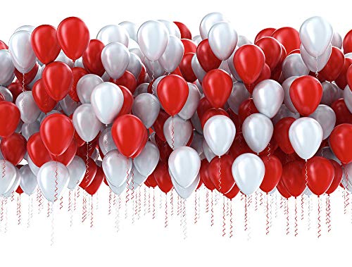 atorakushon Latex White and Red Color Super Quality Rubber Balloons 10" Christmas Xmas Balloons Best For Theme Party Decoration Birthday Wedding Anniversary Office Party Ceremony Pack of 100 - Image 1