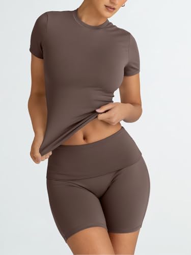 Trendy Queen 2 Piece Summer Cute Workout Sets Gym Short Set Pilates Yoga Outfits Going Out Spring Athletic Comfy Active Wear MochaBrown S - Image 3