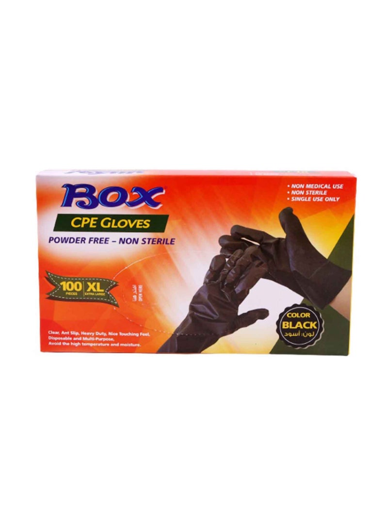 Box cpe gloves powder free non sterile 100 pices black  Xlarge