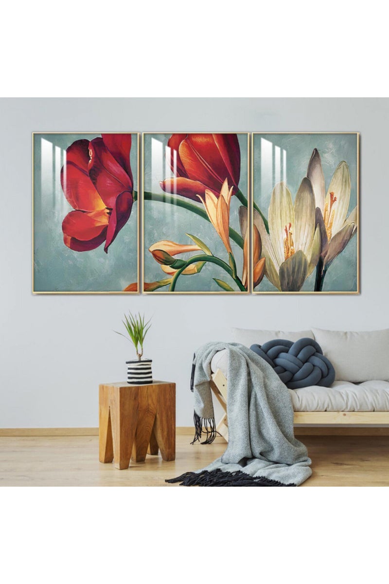 Marktna Three wooden wall painting with a frame and a clear acrylic layer - Image 1
