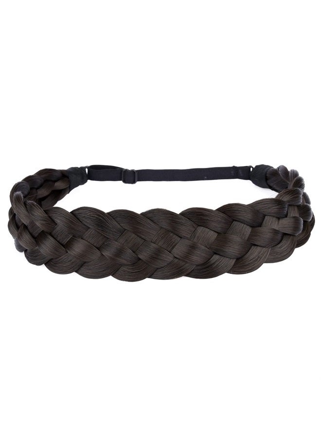 BOBIYA 5 Strands Synthetic Hair Braided Headband Classic Chunky Wide Plaited Braids Elastic Stretch Hairpiece for Women Girl (Brunette) - Image 1