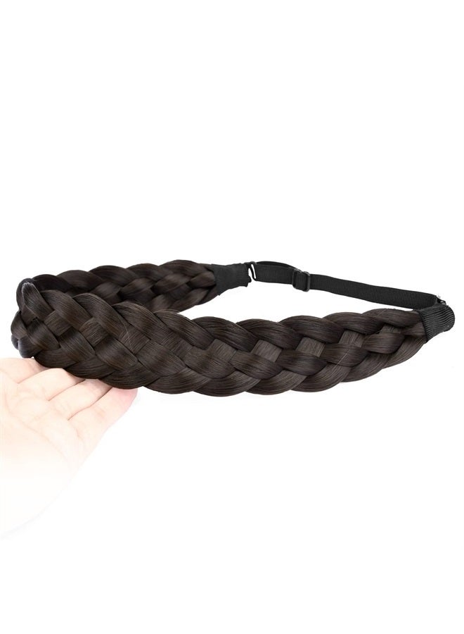 BOBIYA 5 Strands Synthetic Hair Braided Headband Classic Chunky Wide Plaited Braids Elastic Stretch Hairpiece for Women Girl (Brunette) - Image 4