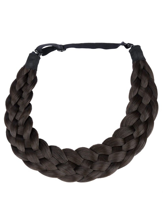 BOBIYA 5 Strands Synthetic Hair Braided Headband Classic Chunky Wide Plaited Braids Elastic Stretch Hairpiece for Women Girl (Brunette) - Image 3