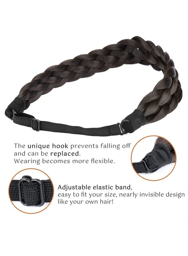 BOBIYA 5 Strands Synthetic Hair Braided Headband Classic Chunky Wide Plaited Braids Elastic Stretch Hairpiece for Women Girl (Brunette) - Image 5