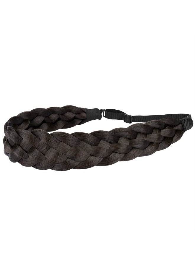 BOBIYA 5 Strands Synthetic Hair Braided Headband Classic Chunky Wide Plaited Braids Elastic Stretch Hairpiece for Women Girl (Brunette) - Image 2