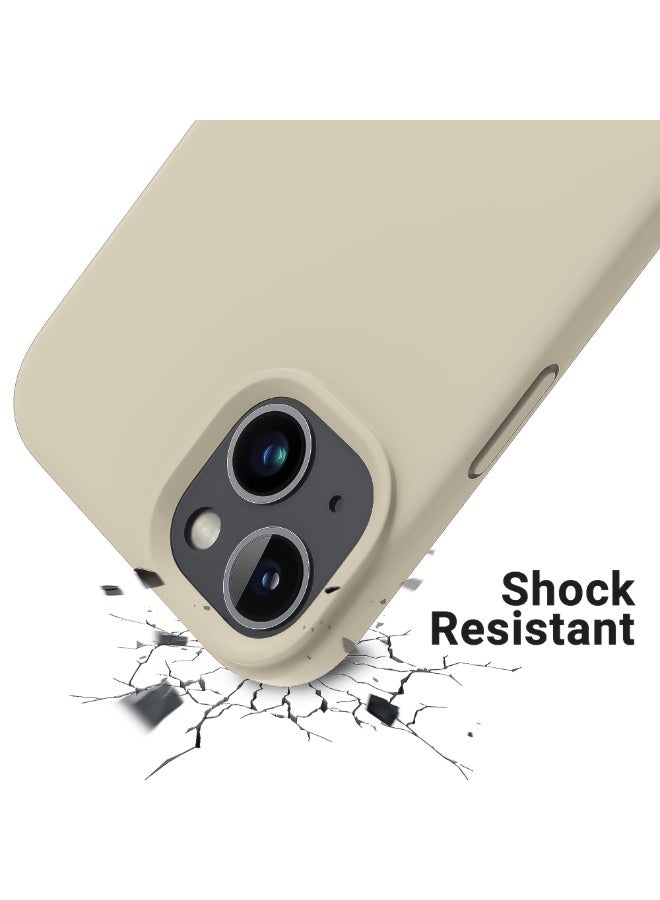 Compatible with iPhone 13/14 Case 6.1 Inch Slim Liquid Silicone 4 Layers Soft Gel Rubber Shockproof Protective Phone Case with Anti Scratch Microfiber Lining (Beige) - Image 2