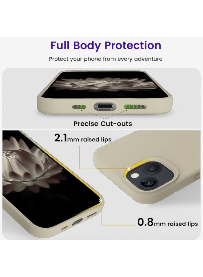 Compatible with iPhone 13/14 Case 6.1 Inch Slim Liquid Silicone 4 Layers Soft Gel Rubber Shockproof Protective Phone Case with Anti Scratch Microfiber Lining (Beige) - Image 3
