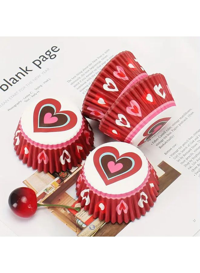 100 Pieces Polychrome Heart Shaped Chocolate Valentine Themed Dessert Paper Cups Main Cake Paper Trails And Oil Proof Paper For Birthday Party Event Supplies Disposable Partyware - Image 1