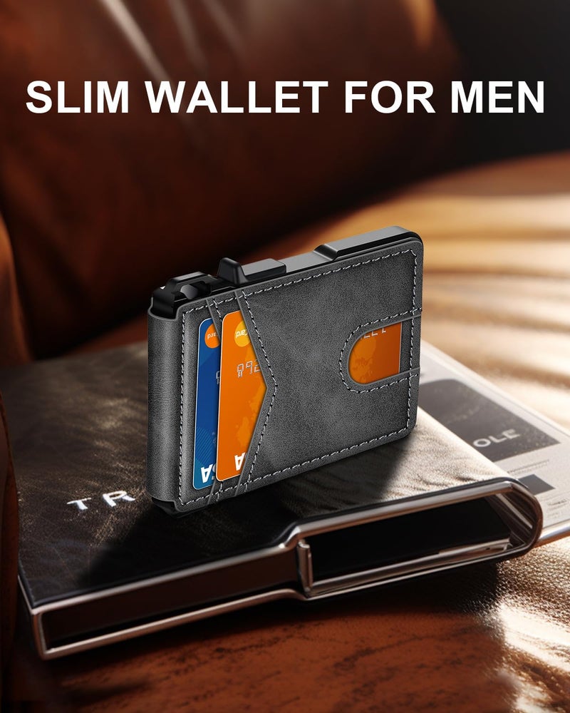 ZALVEX Wallet for Men, Mens Minimalist Wallet 9-13 Cards, Slim Compact Wallet with Money Clip & ID Window, RFID Blocking Smart Pop Up Card Wallet, Metal Aluminum Credit Card Holder Bifold Wallet - Image 2