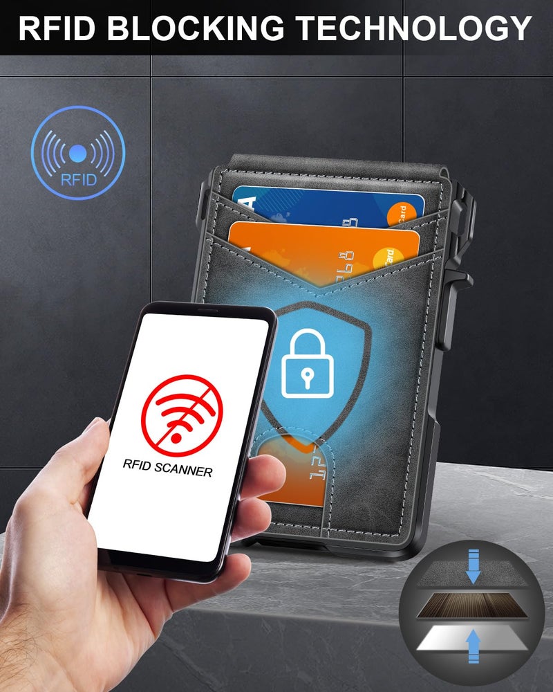 ZALVEX Wallet for Men, Mens Minimalist Wallet 9-13 Cards, Slim Compact Wallet with Money Clip & ID Window, RFID Blocking Smart Pop Up Card Wallet, Metal Aluminum Credit Card Holder Bifold Wallet - Image 5