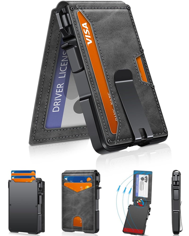 ZALVEX Wallet for Men, Mens Minimalist Wallet 9-13 Cards, Slim Compact Wallet with Money Clip & ID Window, RFID Blocking Smart Pop Up Card Wallet, Metal Aluminum Credit Card Holder Bifold Wallet - Image 1