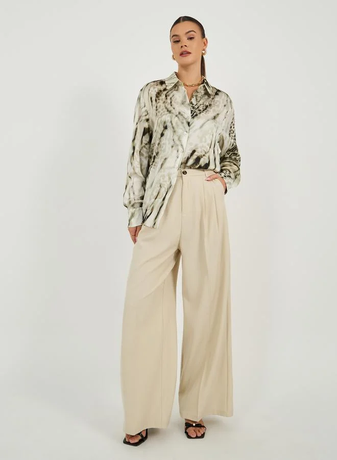 Styli Styli Animal Print Collared Oversized Shirt