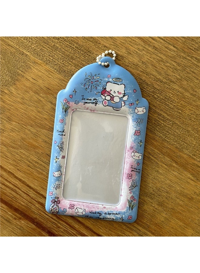 NIBEMINENT 1 - Piece Cute Burger Kitten Kpop Photo Card Holder Pendant Key Chain ID Badge Holder ID Card Holder Photo Card Protector for School ID Office ID Access Card for Women Girls - Image 1