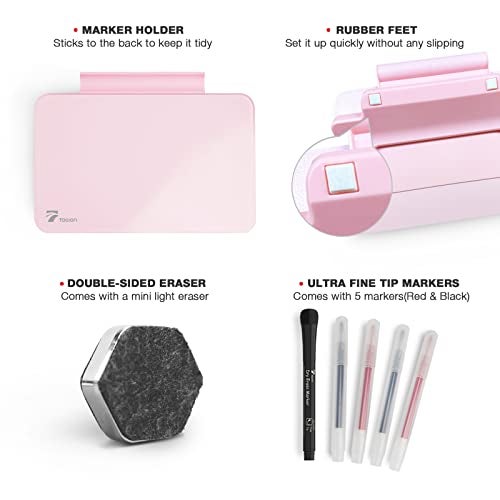 TOWON Pink Mini Desktop Pure Glass Whiteboard, Small Slope Slick Desk Whiteboard Glass, Desk White Board, Desktop White Board Dry Erase, Stenography Artifact for Office Home Schooling Décor, 8x6 Inches - Image 2